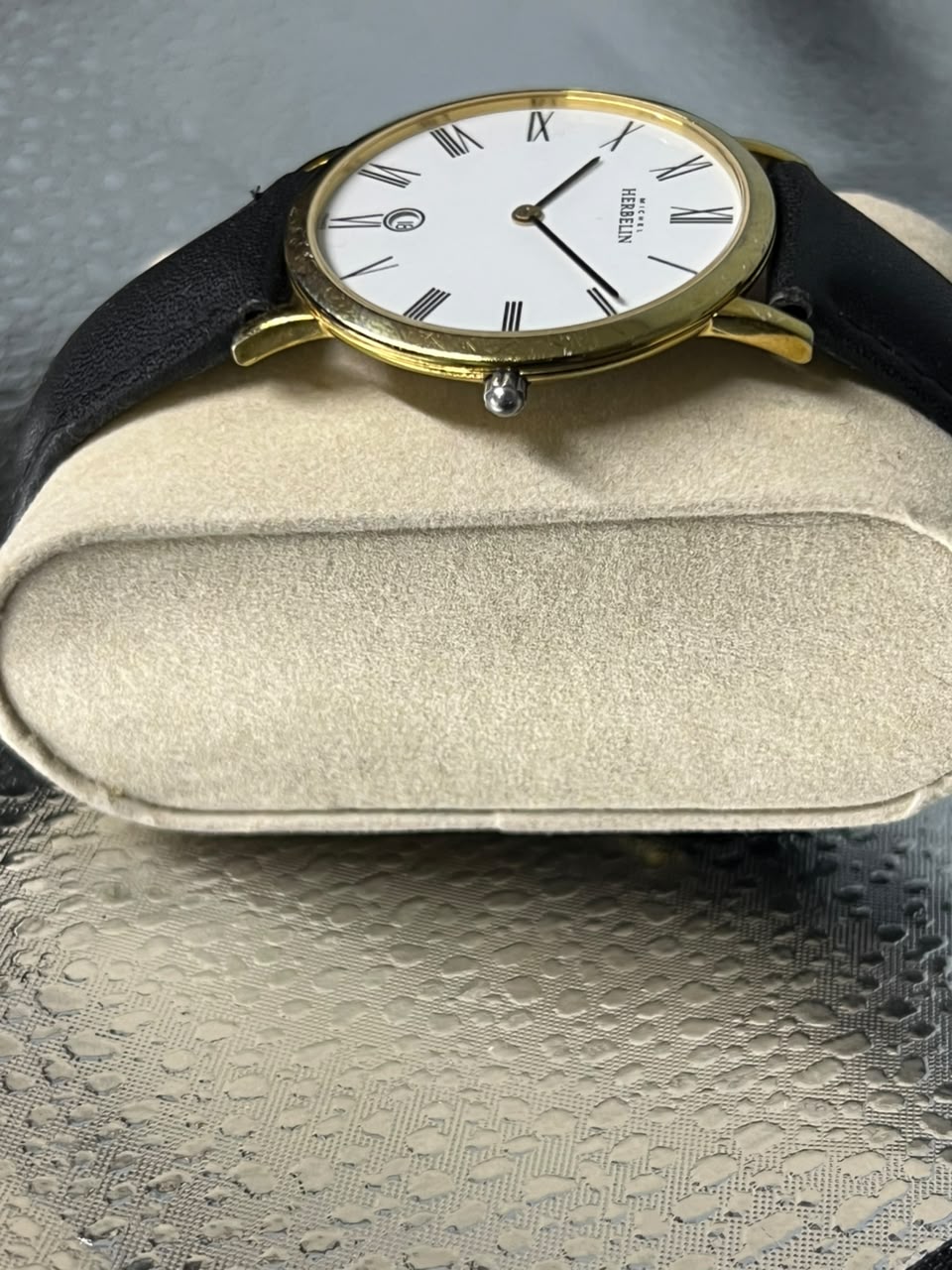 Michel Herbelin Gold & Black Leather Watch