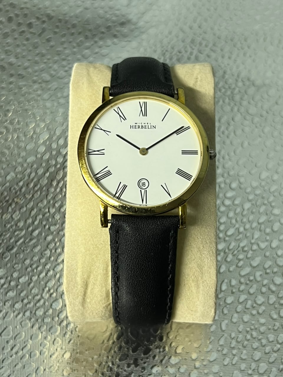 Michel Herbelin Gold & Black Leather Watch