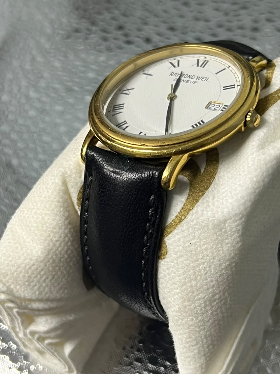 Raymond Weil Gold & Black Leather Watch