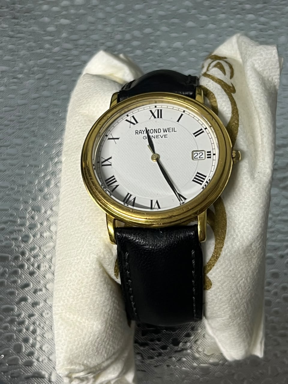 Raymond Weil Gold & Black Leather Watch