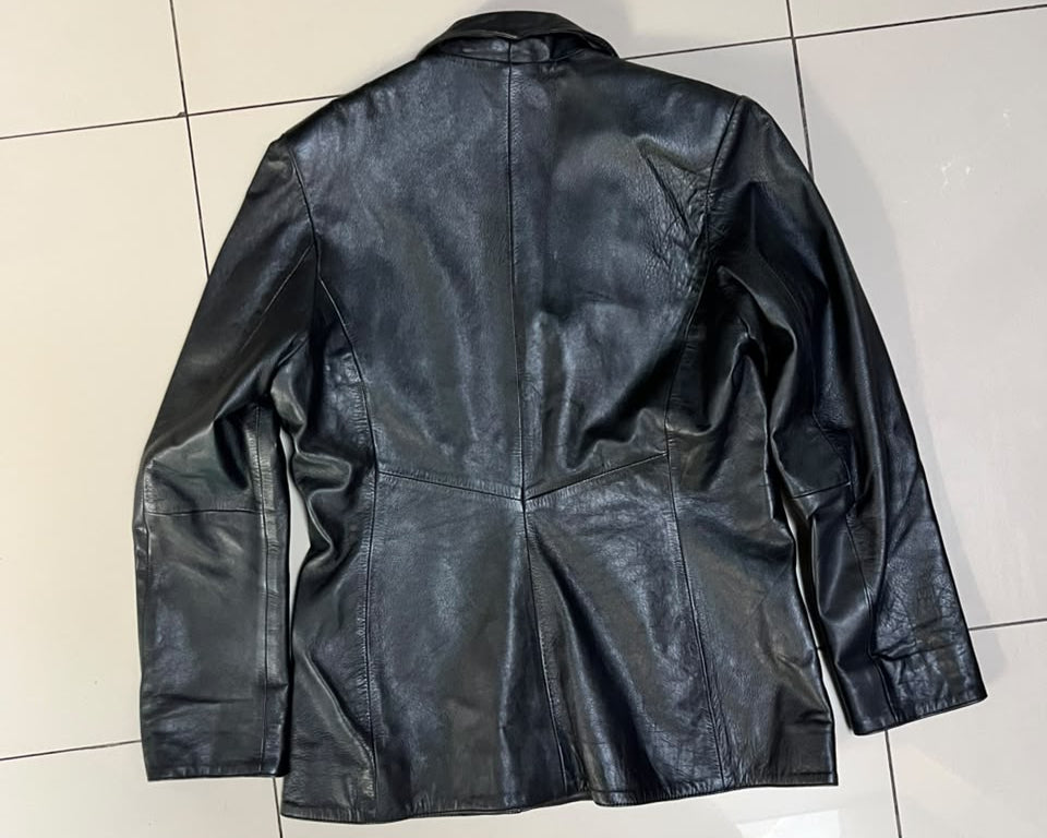 Black Leather Blazer-Style Jacket - Women's