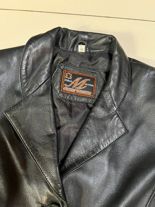Black Leather Blazer-Style Jacket - Women's