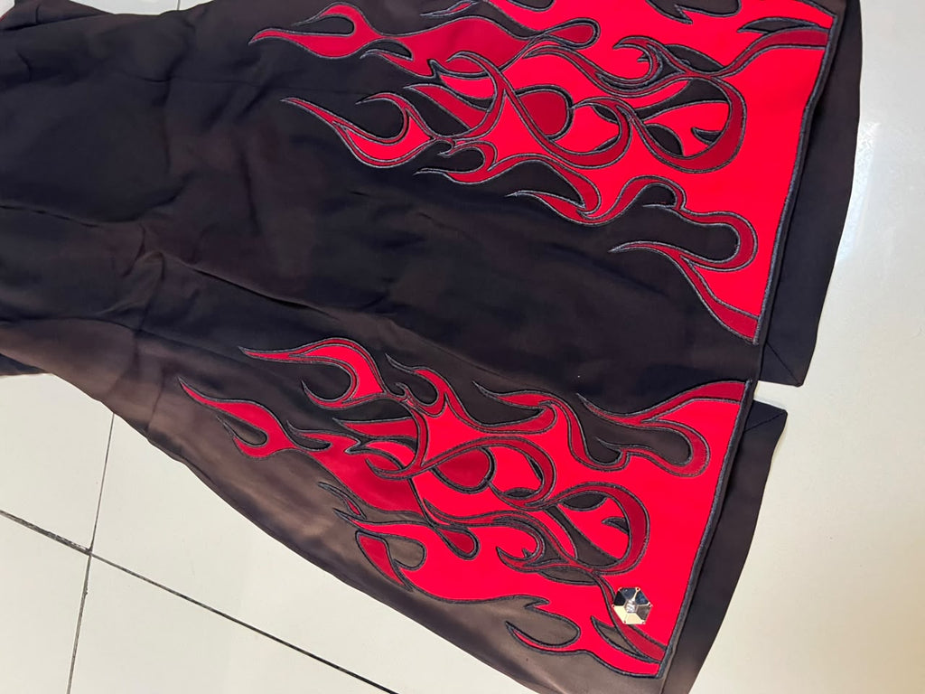 Philipp Plein Black & Red Flame-Print Sleeveless Dress