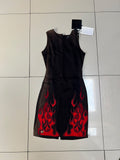 Philipp Plein Black & Red Flame-Print Sleeveless Dress