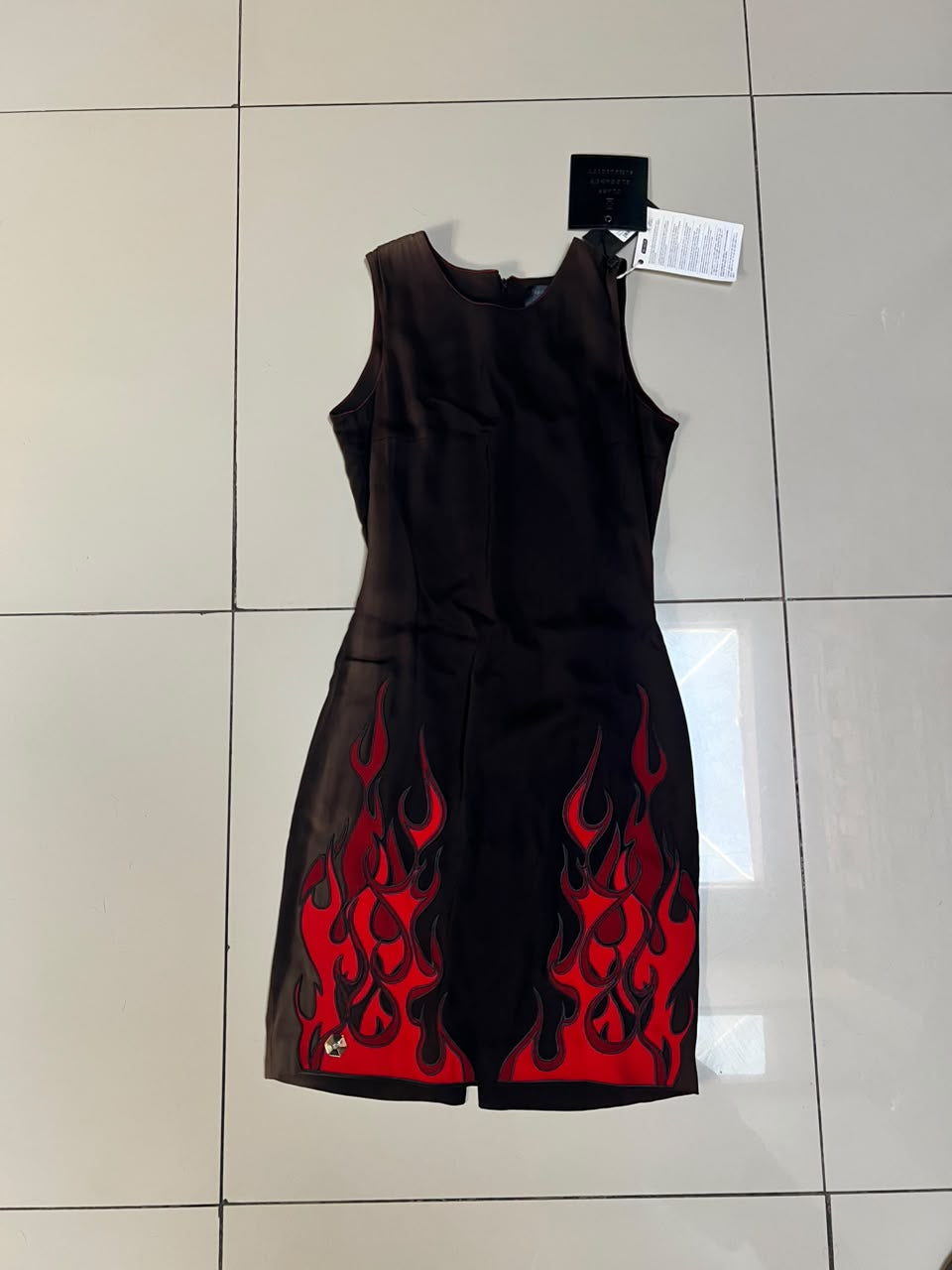 Philipp Plein Black & Red Flame-Print Sleeveless Dress