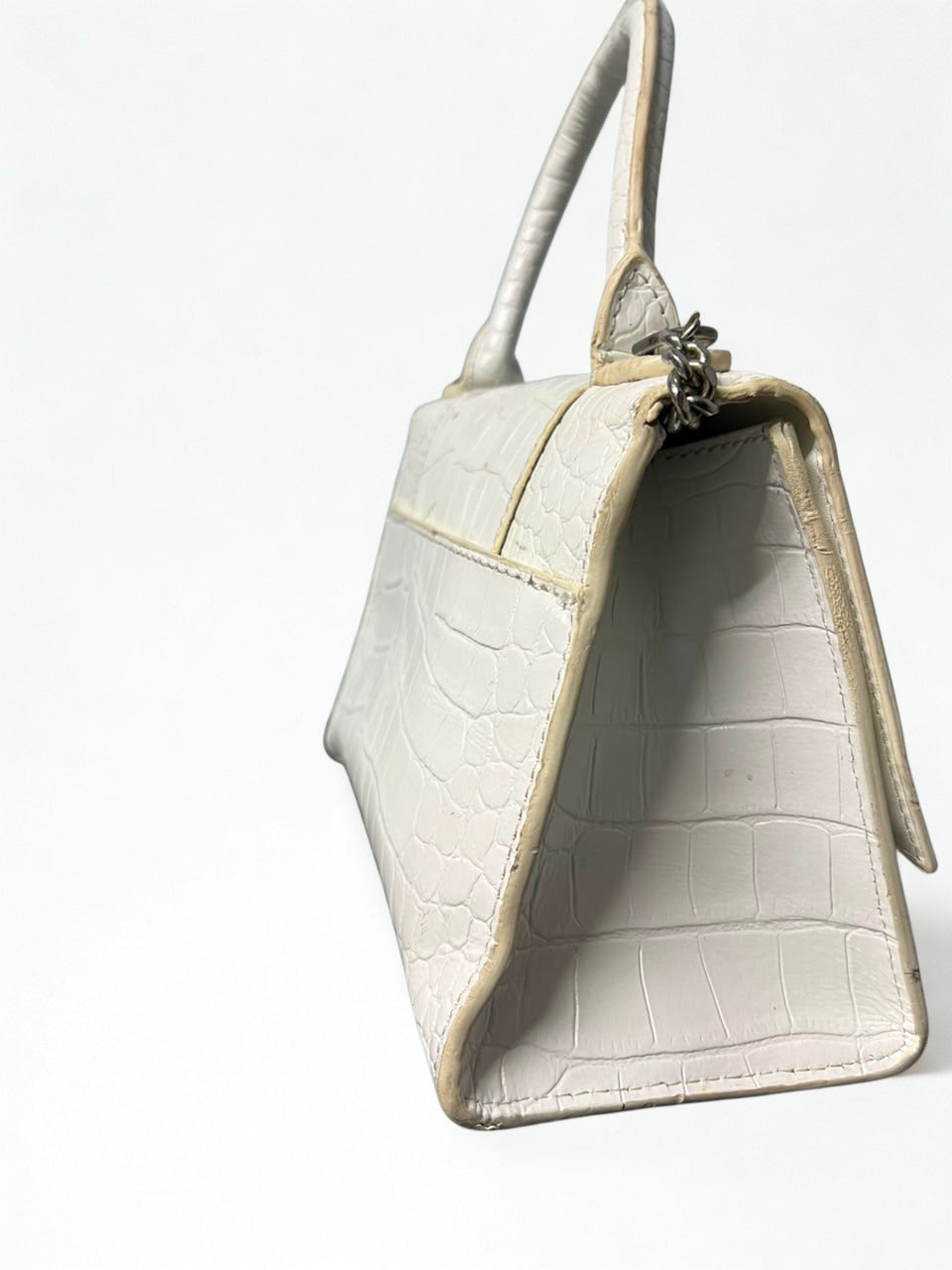 Balenciaga Hourglass Top Handle Bag – White Crocodile-Embossed Leather
