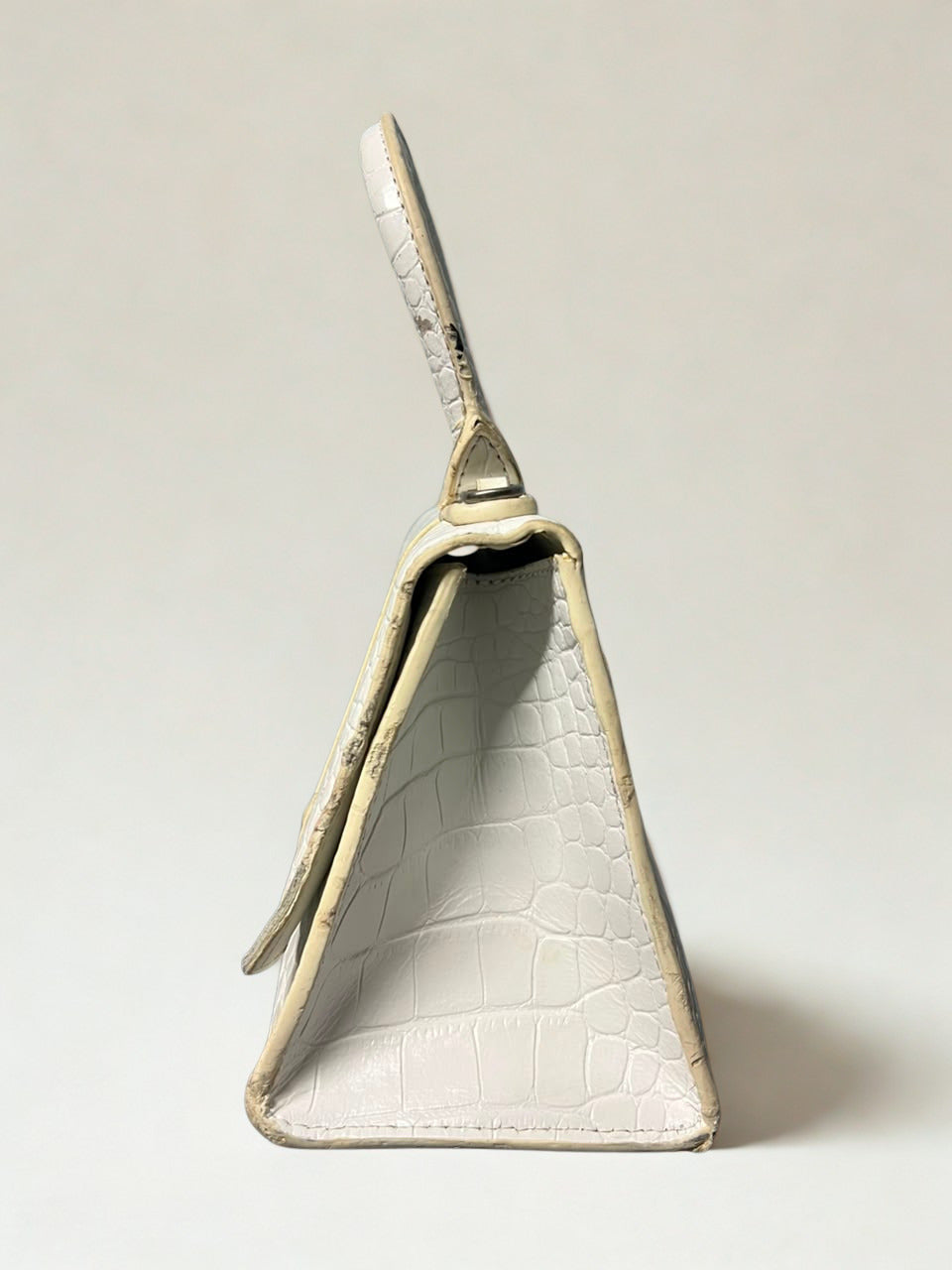 Balenciaga Hourglass Top Handle Bag – White Crocodile-Embossed Leather