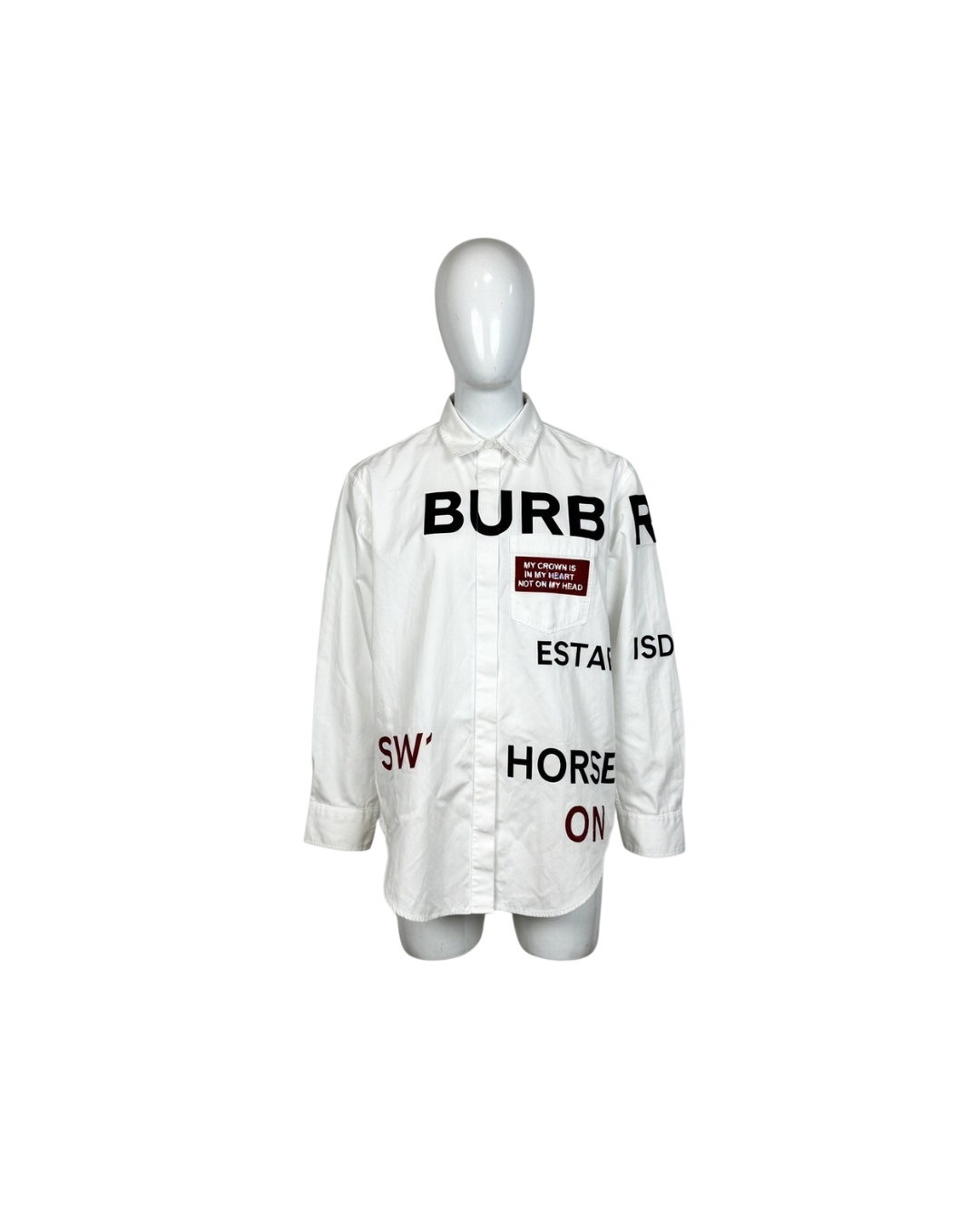 BURBERRY WHITE COTTON POPLIN  HORSEFERRY PRINT SHIRT