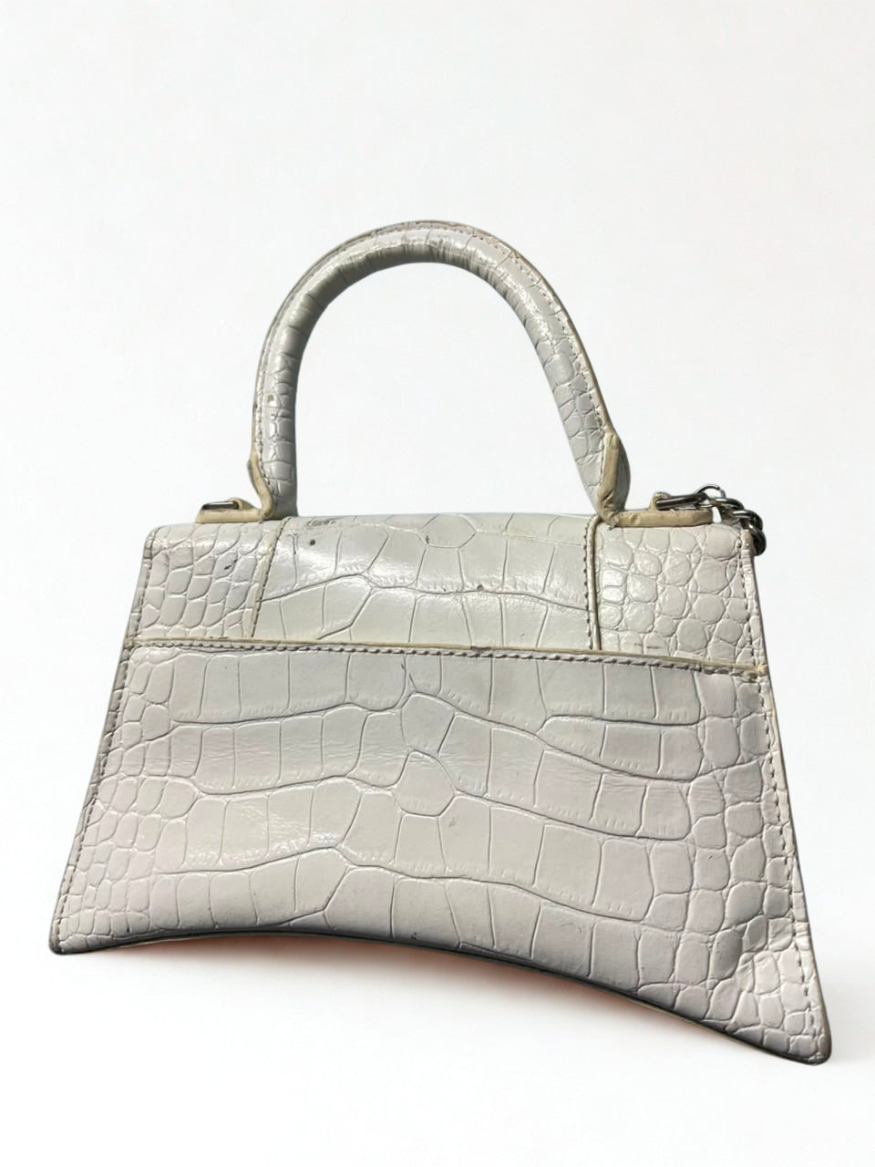 Balenciaga Hourglass Top Handle Bag – White Crocodile-Embossed Leather