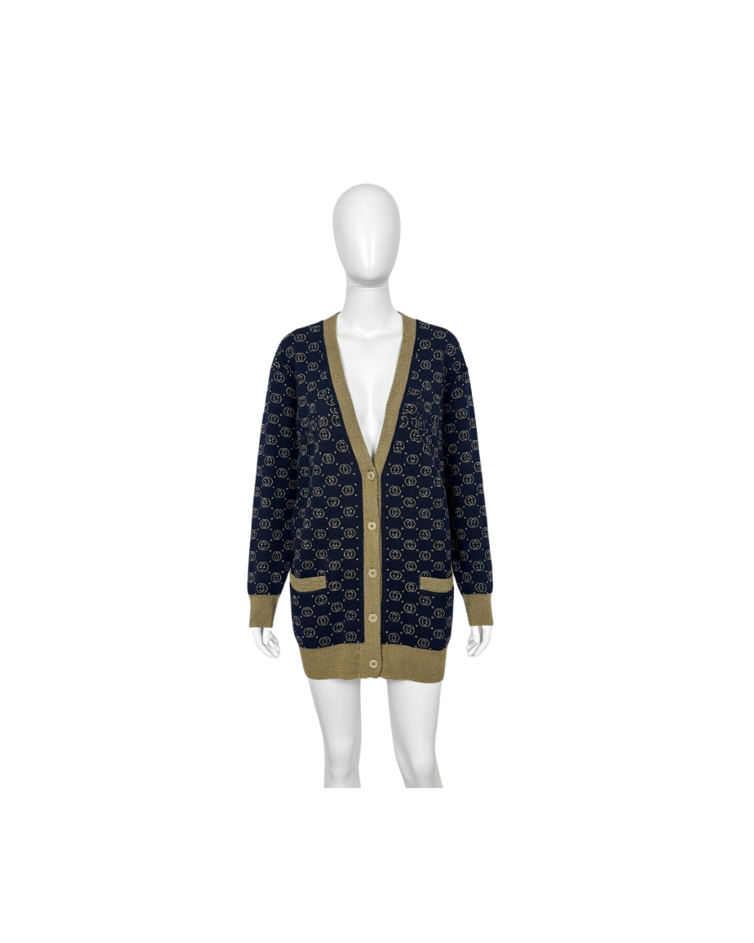 Gucci Model Cotton Blend GG Lamé Cardigan