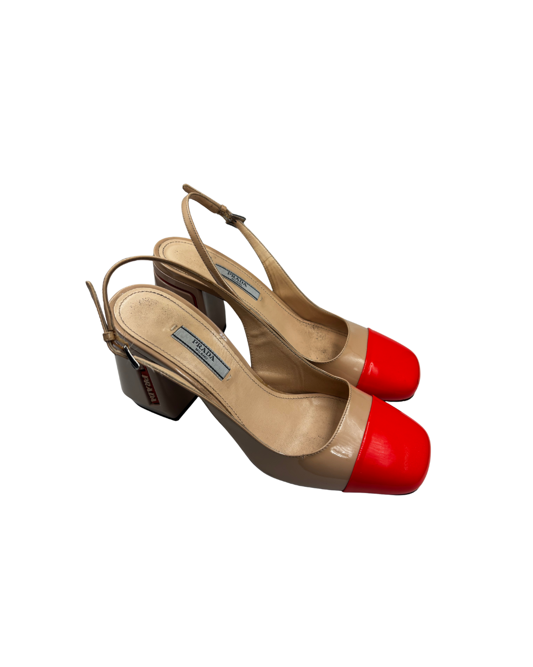 Prada Nude Patent Leather Slingback Pumps EU 38